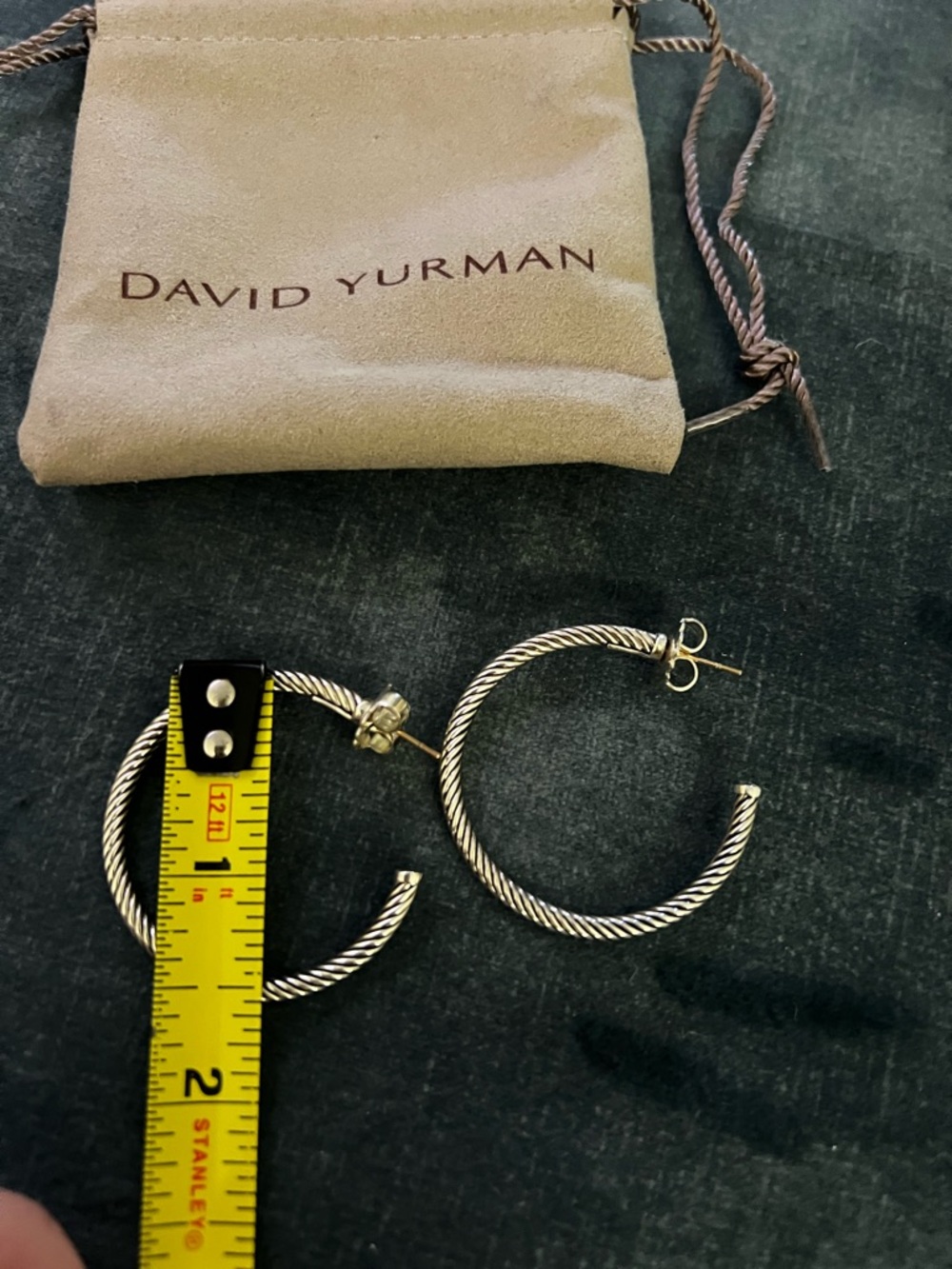 David Yurman Sterling Cable Hoop Earrings in Silver 1.5 inches AUTHENTIC - Picture 5 of 8
